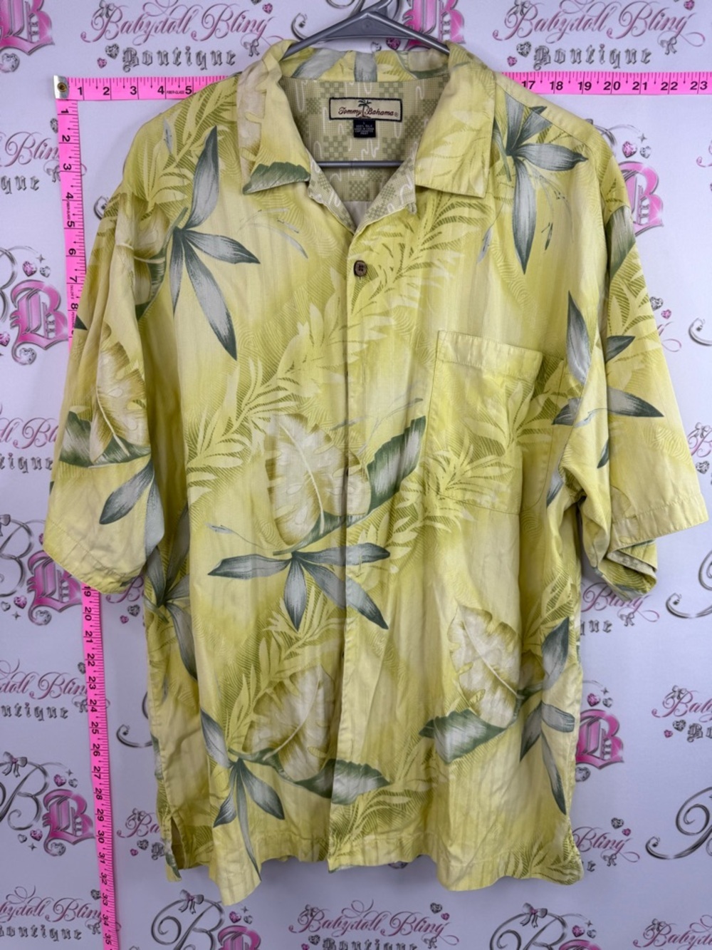 Tommy Bahama silk button up tee tshirt Yellow-Green Tropical Silk Camp Shirt
